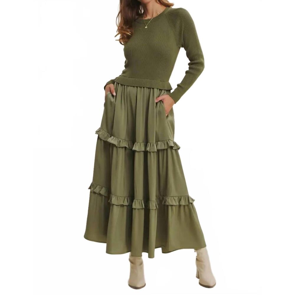 NEW IN FEBRUARY hattie knit maxi dress in olive green